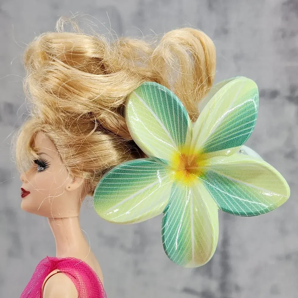 3 pc Hawaiian Flower Claw Clip Set - Hair Accessories Green Plumeria